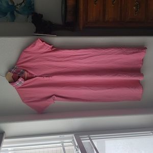 Land's End Pink Dress Plaid Collar Short Sleeve Button Up